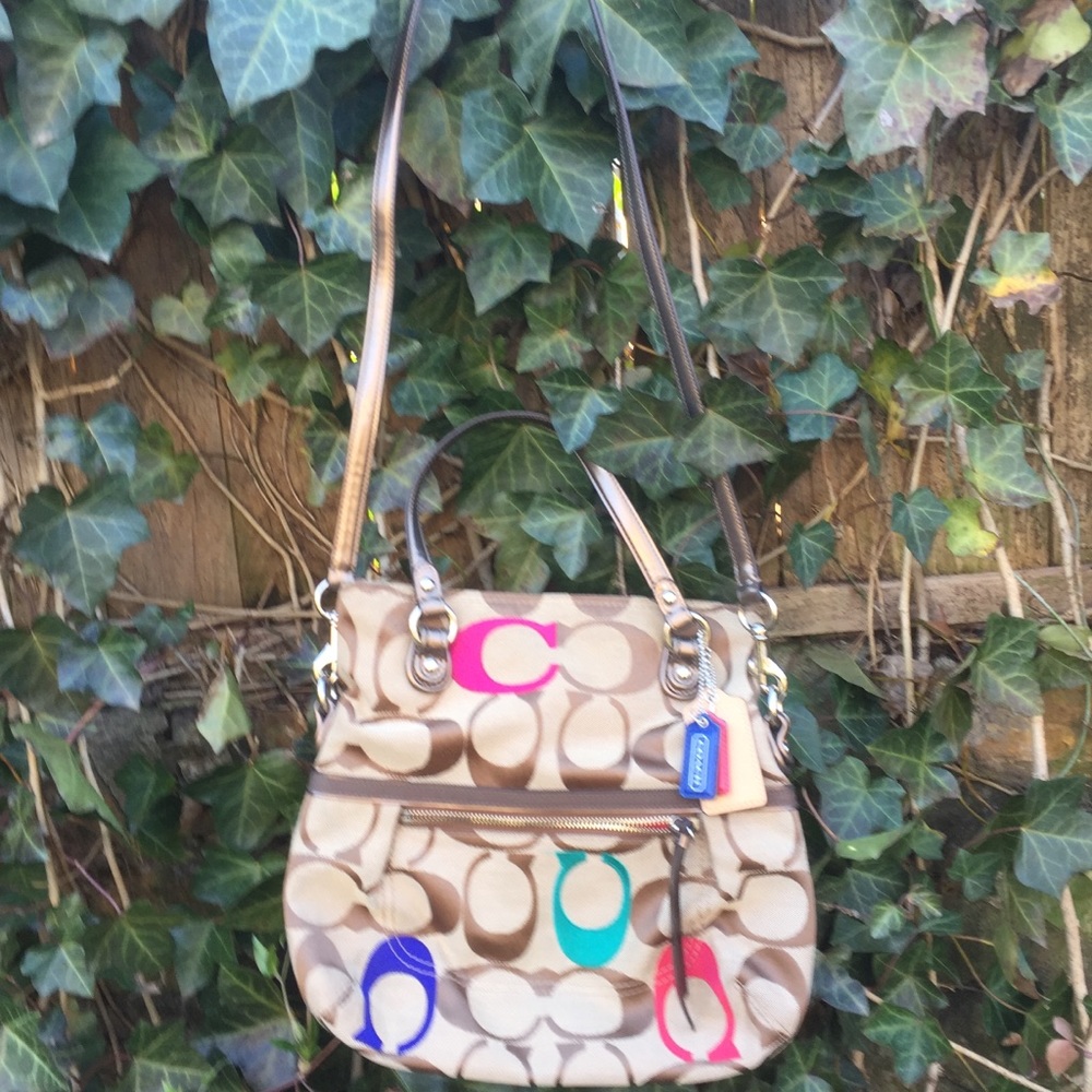 Coach Poppy Signature Fold over cross bag